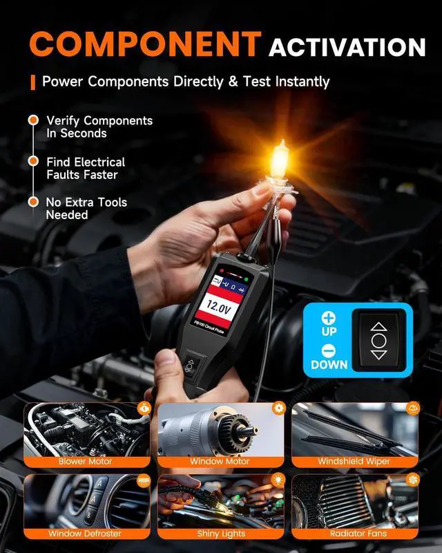 Alt view image 4 of 6 - PB100 Automotive Power Circuit Probe, 12-24 VDC Car Electrical Diagnostic Tool, AC/DC Voltage Current Resistance Short Detection, Trailer Fuse Tester, Digital Voltmeter Ohmmeter, 40FT Cables