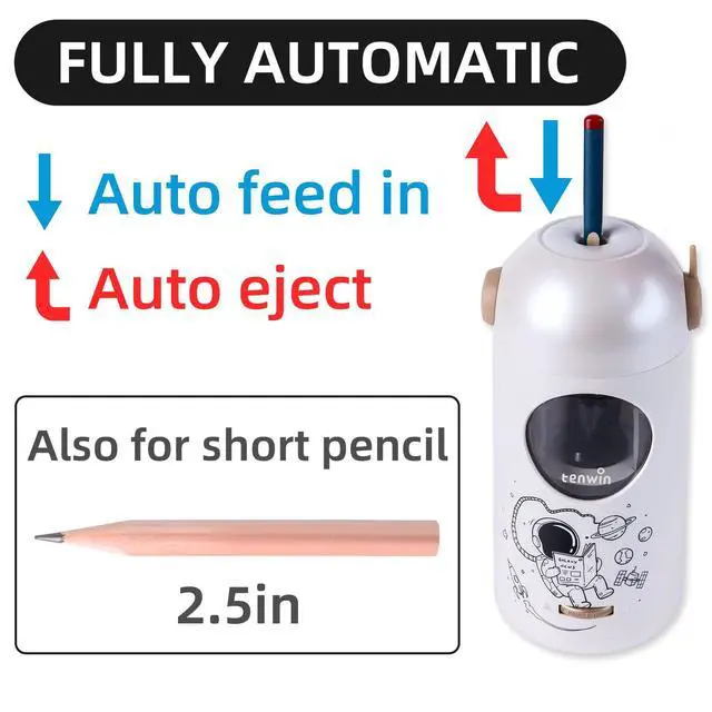 Alt view image 2 of 7 - Rechargeable Electric Pencil Sharpener, Fully Automatic Pencil Sharpener for 7-11.5mm Pencils, Hands-Free Sharpener for Colored Pencils, Auto in&Out, Adjustable Pencil Nibs (Silver)