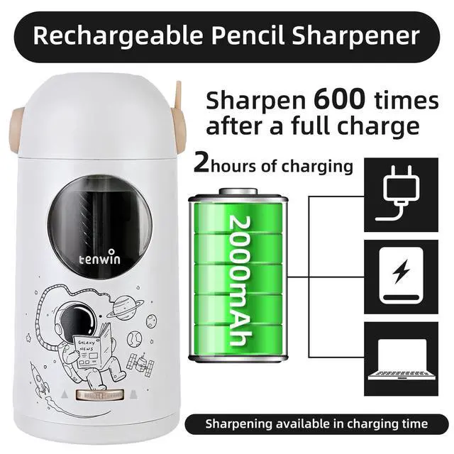 Alt view image 5 of 7 - Rechargeable Electric Pencil Sharpener, Fully Automatic Pencil Sharpener for 7-11.5mm Pencils, Hands-Free Sharpener for Colored Pencils, Auto in&Out, Adjustable Pencil Nibs (Silver)