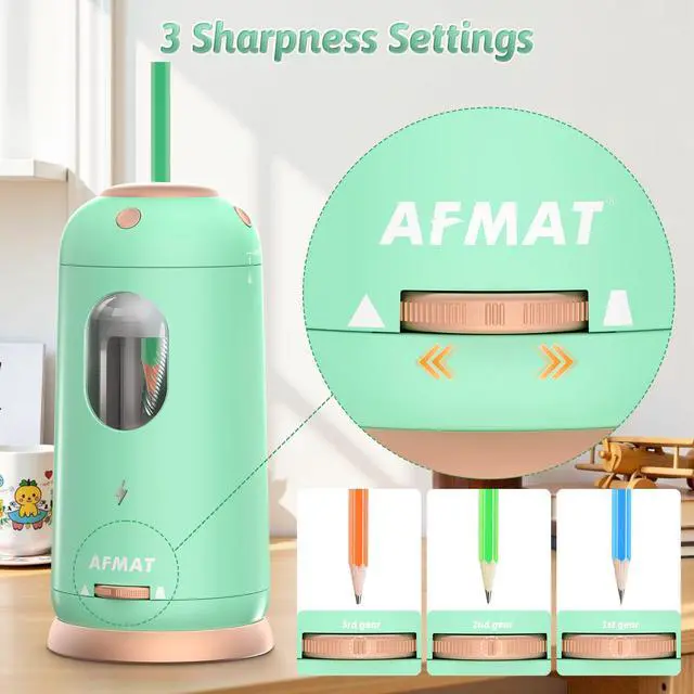 Alt view image 4 of 7 - Electric Pencil Sharpener, Auto in & Out, Fully Automatic Pencil Sharpener, Rechargeable Hands-Free Sharpeners for Jumbo & Colored Pencils (7-11.5mm), Good for Classroom/Home PSC8(Light Green)