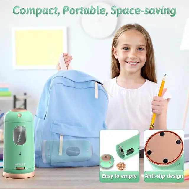 Alt view image 6 of 7 - Electric Pencil Sharpener, Auto in & Out, Fully Automatic Pencil Sharpener, Rechargeable Hands-Free Sharpeners for Jumbo & Colored Pencils (7-11.5mm), Good for Classroom/Home PSC8(Light Green)