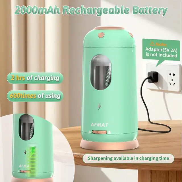 Alt view image 5 of 7 - Electric Pencil Sharpener, Auto in & Out, Fully Automatic Pencil Sharpener, Rechargeable Hands-Free Sharpeners for Jumbo & Colored Pencils (7-11.5mm), Good for Classroom/Home PSC8(Light Green)
