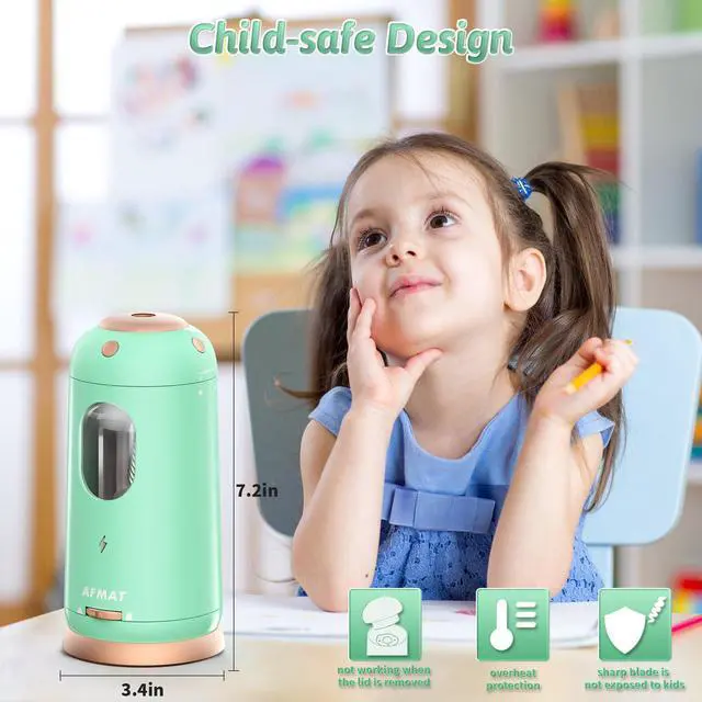 Alt view image 7 of 7 - Electric Pencil Sharpener, Auto in & Out, Fully Automatic Pencil Sharpener, Rechargeable Hands-Free Sharpeners for Jumbo & Colored Pencils (7-11.5mm), Good for Classroom/Home PSC8(Light Green)