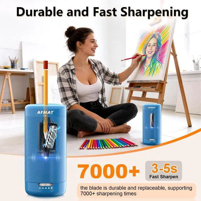 Alt view image 3 of 7 - Electric Pencil Sharpener, Fully Automatic Pencil Sharpener, Auto in & Out, Rechargeable Hands-Free Sharpeners for Jumbo & Colored Pencils (6.5-12mm), Portable for Home/Classroom/Office PSC2