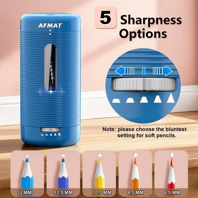 Alt view image 5 of 7 - Electric Pencil Sharpener, Fully Automatic Pencil Sharpener, Auto in & Out, Rechargeable Hands-Free Sharpeners for Jumbo & Colored Pencils (6.5-12mm), Portable for Home/Classroom/Office PSC2