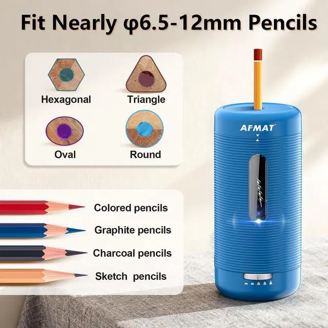 Alt view image 6 of 7 - Electric Pencil Sharpener, Fully Automatic Pencil Sharpener, Auto in & Out, Rechargeable Hands-Free Sharpeners for Jumbo & Colored Pencils (6.5-12mm), Portable for Home/Classroom/Office PSC2