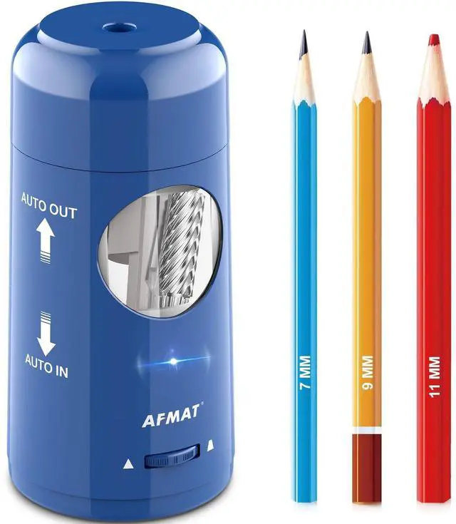 Main image of Electric Pencil Sharpener, Rechargeable Fully Automatic Pencil Sharpener for Jumbo & Colored Pencils (7-11.5mm), Auto in/Out, Hands-Free, Portable for Home/Classroom/Office PSX6(Blue)