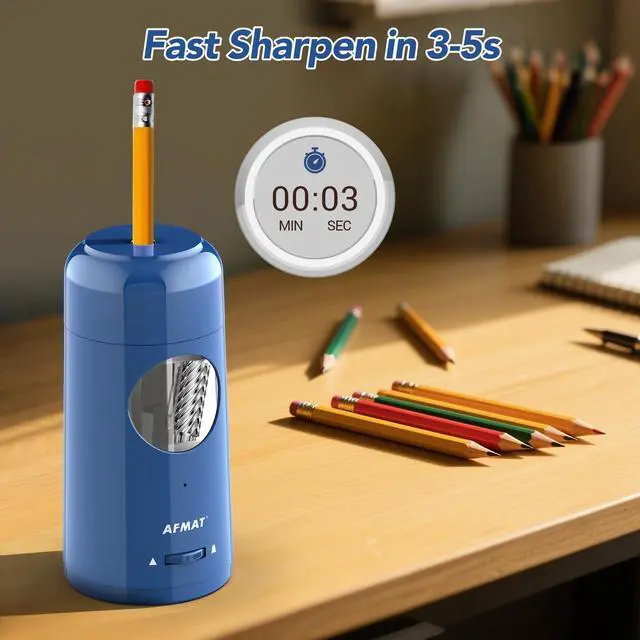 Alt view image 5 of 7 - Electric Pencil Sharpener, Rechargeable Fully Automatic Pencil Sharpener for Jumbo & Colored Pencils (7-11.5mm), Auto in/Out, Hands-Free, Portable for Home/Classroom/Office PSX6(Blue)