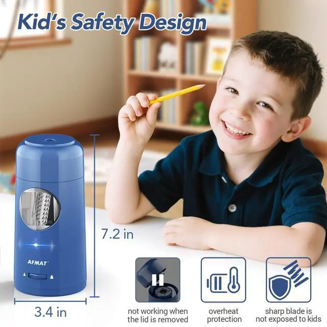 Alt view image 7 of 7 - Electric Pencil Sharpener, Rechargeable Fully Automatic Pencil Sharpener for Jumbo & Colored Pencils (7-11.5mm), Auto in/Out, Hands-Free, Portable for Home/Classroom/Office PSX6(Blue)