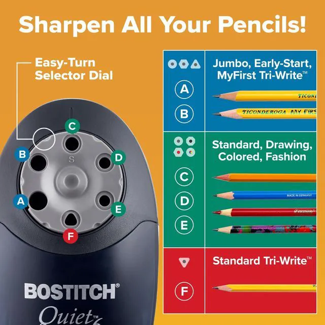 Alt view image 3 of 7 - Office QuietSharp 6 Electric Pencil Sharpener, Heavy Duty Classroom Sharpener, Size Selector with 6 Different Sizes, For Colored & Graphite Pencils, Black