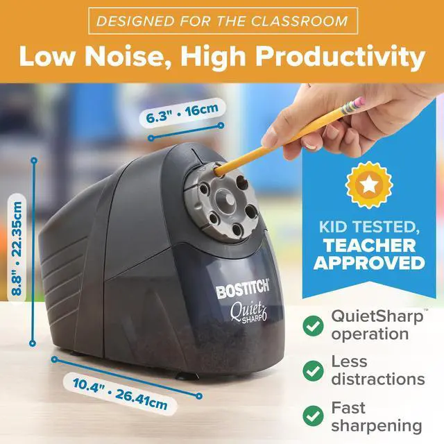 Alt view image 5 of 7 - Office QuietSharp 6 Electric Pencil Sharpener, Heavy Duty Classroom Sharpener, Size Selector with 6 Different Sizes, For Colored & Graphite Pencils, Black