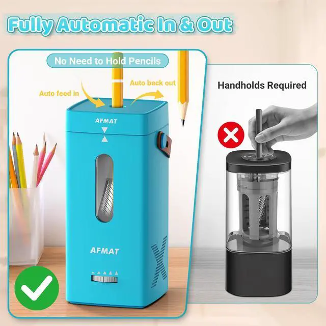 Alt view image 2 of 7 - Electric Pencil Sharpener, Fully Automatic Pencil Sharpener, Auto in & Out, Rechargeable Hands-Free Sharpeners for Jumbo & Colored Pencils (6.5-12mm), Portable for Home/Classroom/Office PSC6
