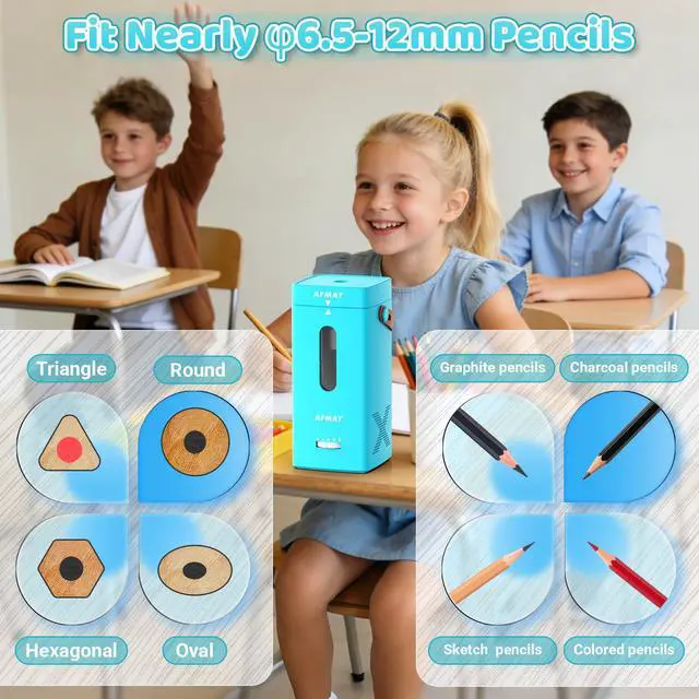 Alt view image 4 of 7 - Electric Pencil Sharpener, Fully Automatic Pencil Sharpener, Auto in & Out, Rechargeable Hands-Free Sharpeners for Jumbo & Colored Pencils (6.5-12mm), Portable for Home/Classroom/Office PSC6