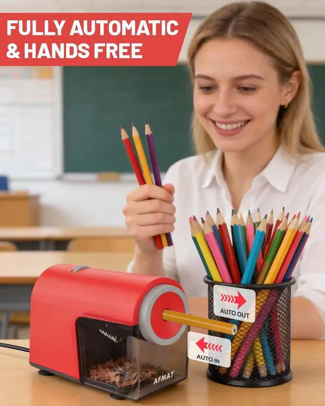 Alt view image 2 of 7 - Electric Pencil Sharpener, Fully Automatic Pencil Sharpener for 6.5-10.5mm No.2/Jumbo/Colored Pencils, Auto in & Out, 5 Sharpness Modes, 10000+ Sharpenings for Classroom Home Office, PSC5(120V)