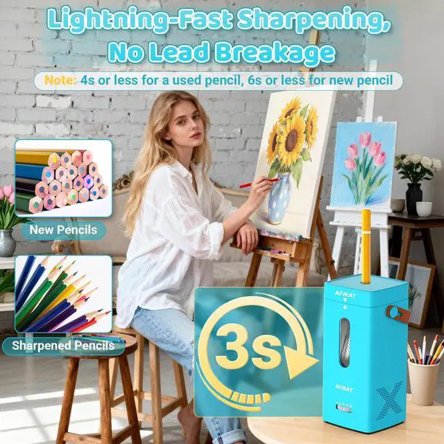 Alt view image 6 of 7 - Electric Pencil Sharpener, Fully Automatic Pencil Sharpener, Auto in & Out, Rechargeable Hands-Free Sharpeners for Jumbo & Colored Pencils (6.5-12mm), Portable for Home/Classroom/Office PSC6