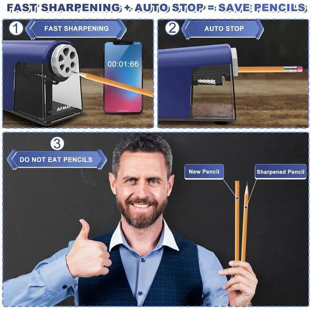 Alt view image 3 of 6 - PSX2 Heavy Duty Electric Pencil Sharpener, 6 Holes, Classroom Sharpener for 6-11mm Pencils, Auto Stop, Super Fast, Save Pencils, School Teacher Must Have Pencil Sharpeners Plug in, Blue