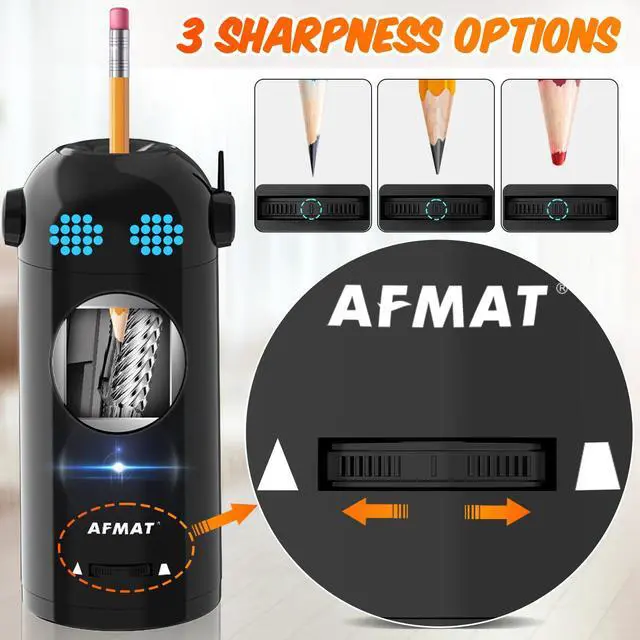 Alt view image 4 of 6 - Electric Pencil Sharpener, Fully Automatic Colored Pencil Sharpener for 7-11.5mm Pencils, Auto in & Out, Robot Pencil Sharpeners for Kids, Rechargeable Hands-Free with Dotted Eyes, PSX5ET, Black