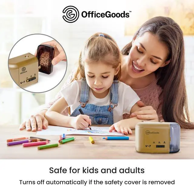 Alt view image 3 of 7 - Electric Pencil Sharpener, Battery or Cord Powered, Gold