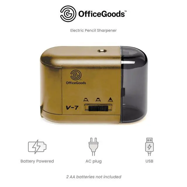 Alt view image 4 of 7 - Electric Pencil Sharpener, Battery or Cord Powered, Gold