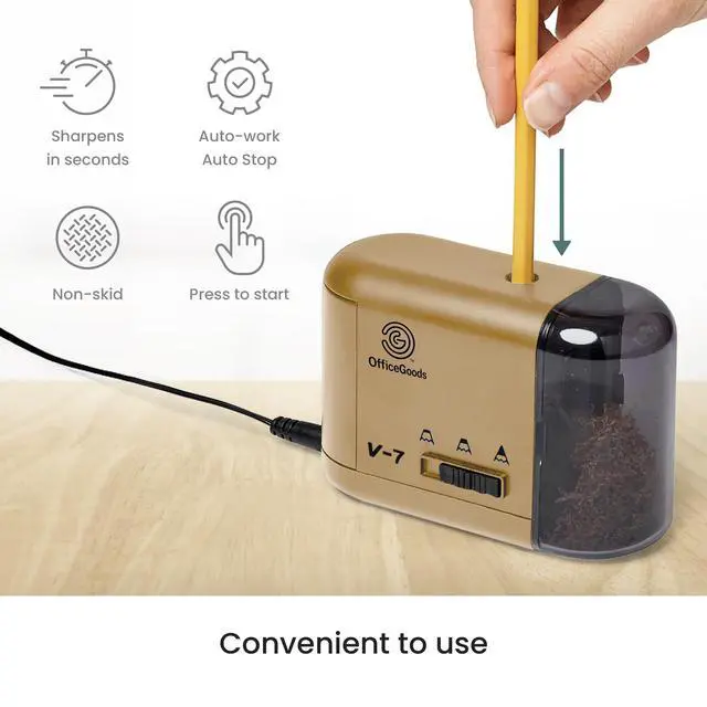 Alt view image 5 of 7 - Electric Pencil Sharpener, Battery or Cord Powered, Gold
