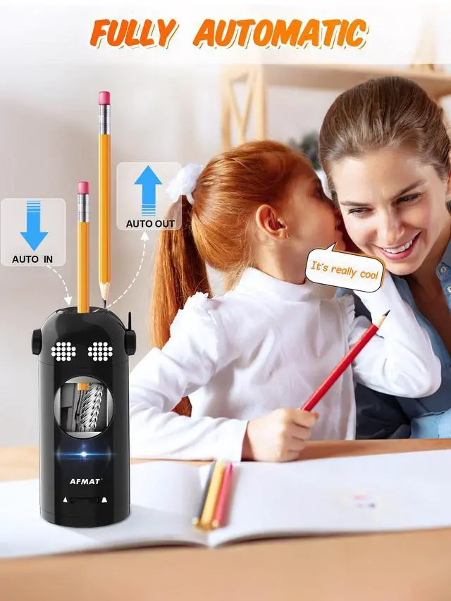 Alt view image 2 of 6 - Electric Pencil Sharpener Fully Automatic, Colored Pencil Sharpeners for 7-11.5mm Pencils, Rechargeable Hands-Free Robot Sharpener for Classroom, Home, Office, Battery Operated, PSX5EW, Black