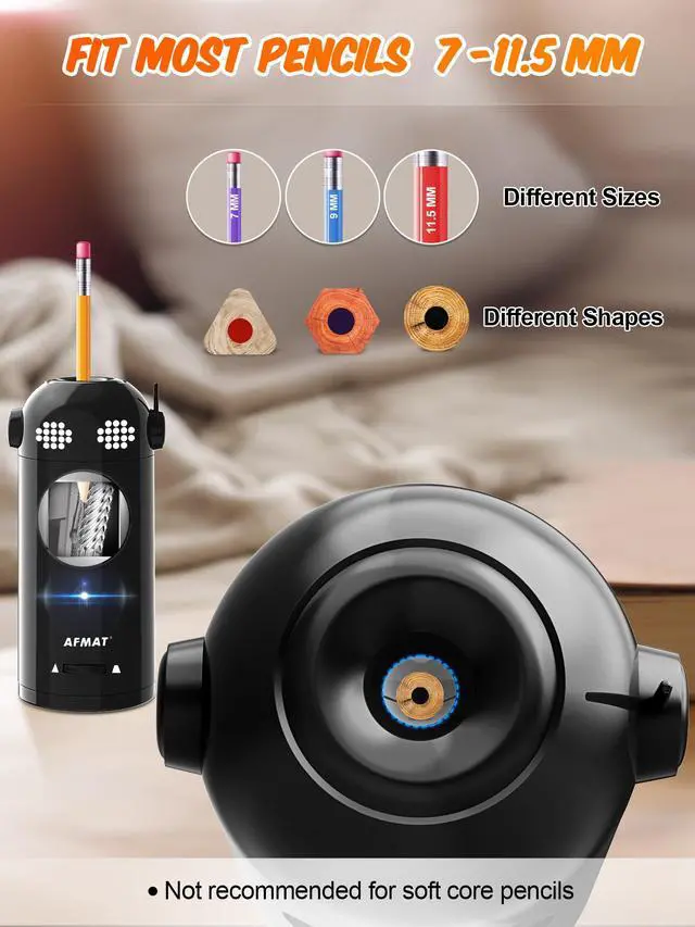 Alt view image 3 of 6 - Electric Pencil Sharpener Fully Automatic, Colored Pencil Sharpeners for 7-11.5mm Pencils, Rechargeable Hands-Free Robot Sharpener for Classroom, Home, Office, Battery Operated, PSX5EW, Black