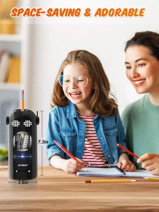 Alt view image 6 of 6 - Electric Pencil Sharpener Fully Automatic, Colored Pencil Sharpeners for 7-11.5mm Pencils, Rechargeable Hands-Free Robot Sharpener for Classroom, Home, Office, Battery Operated, PSX5EW, Black