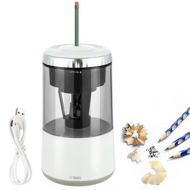 Alt view image 2 of 7 - White Electric Pencil Sharpener, Portable Automatic Pencil Sharpener for Colored Pencils, Auto Stop,Fully Automatic Sharp & Fast, USB Operated for 7-8mm Pencils for Kids, School, Office, Home