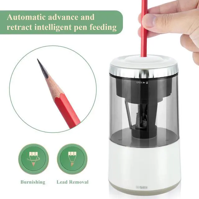 Alt view image 3 of 7 - White Electric Pencil Sharpener, Portable Automatic Pencil Sharpener for Colored Pencils, Auto Stop,Fully Automatic Sharp & Fast, USB Operated for 7-8mm Pencils for Kids, School, Office, Home