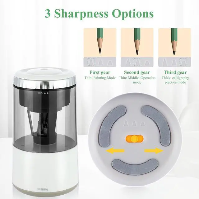 Alt view image 4 of 7 - White Electric Pencil Sharpener, Portable Automatic Pencil Sharpener for Colored Pencils, Auto Stop,Fully Automatic Sharp & Fast, USB Operated for 7-8mm Pencils for Kids, School, Office, Home