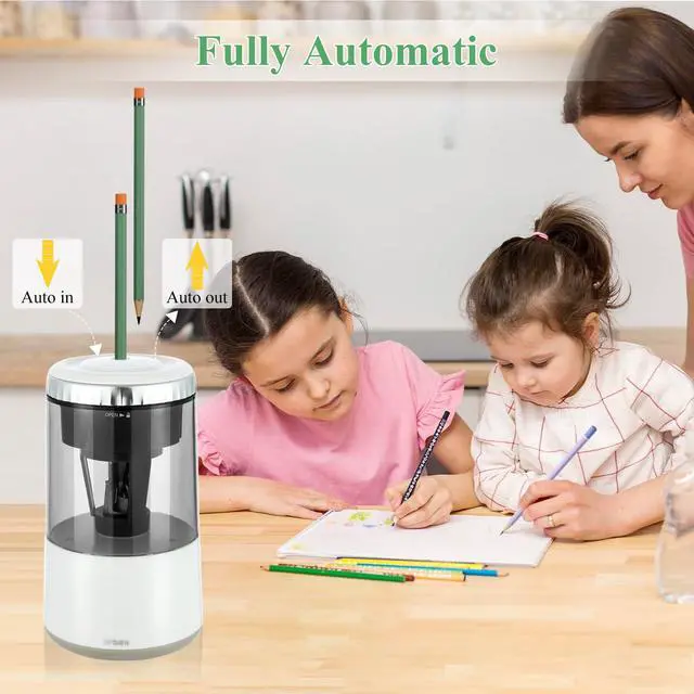 Alt view image 5 of 7 - White Electric Pencil Sharpener, Portable Automatic Pencil Sharpener for Colored Pencils, Auto Stop,Fully Automatic Sharp & Fast, USB Operated for 7-8mm Pencils for Kids, School, Office, Home