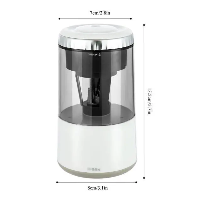 Alt view image 7 of 7 - White Electric Pencil Sharpener, Portable Automatic Pencil Sharpener for Colored Pencils, Auto Stop,Fully Automatic Sharp & Fast, USB Operated for 7-8mm Pencils for Kids, School, Office, Home
