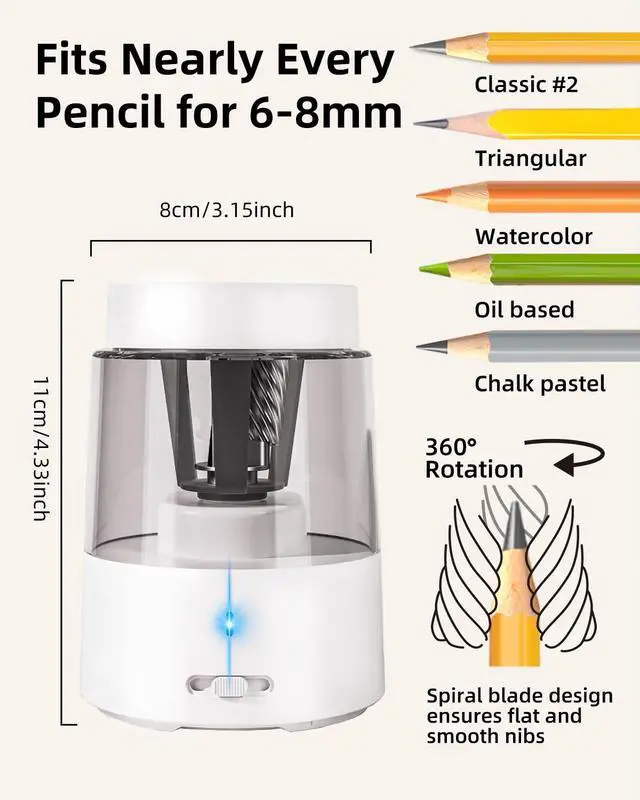 Alt view image 2 of 7 - Rechargeable Electric Pencil Sharpener, Auto Stop, White
