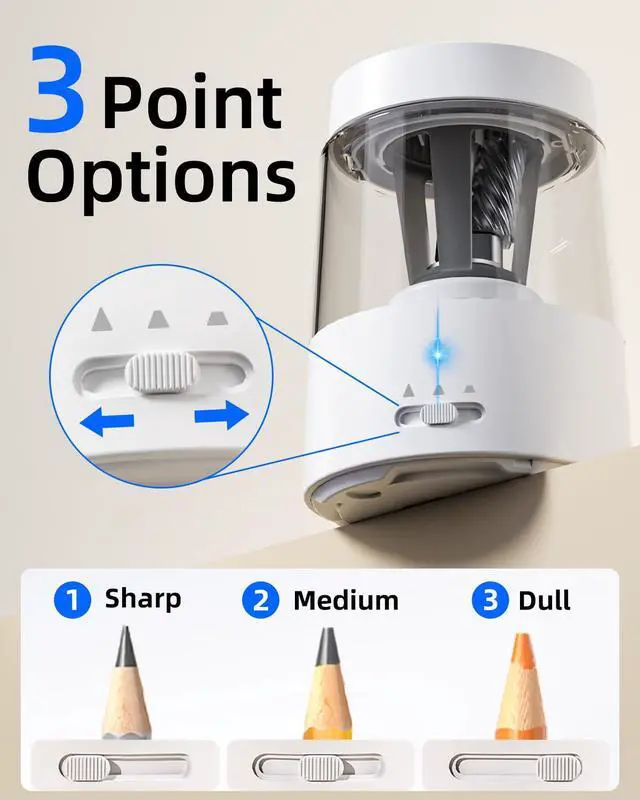 Alt view image 3 of 7 - Rechargeable Electric Pencil Sharpener, Auto Stop, White