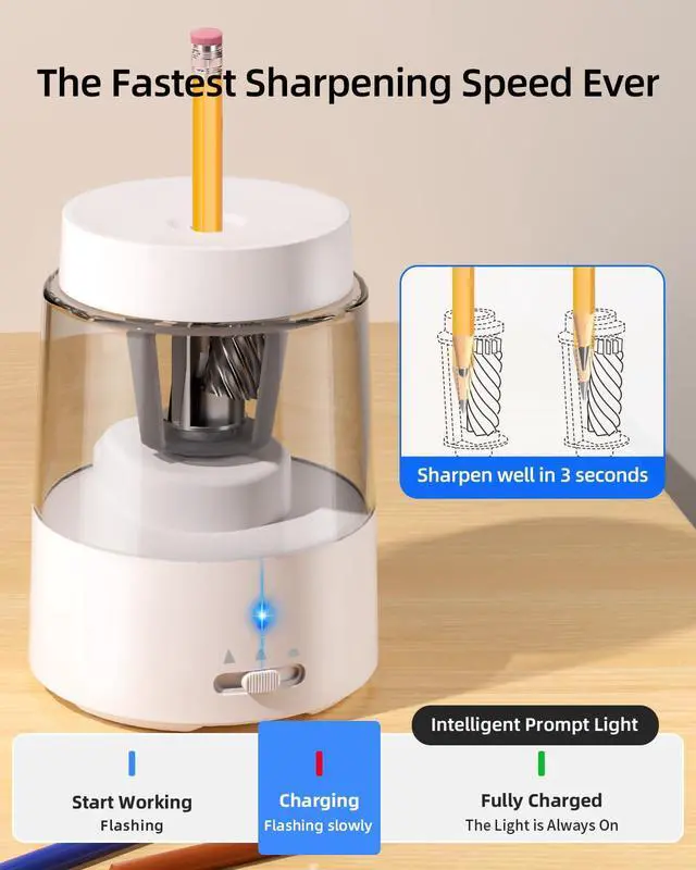 Alt view image 5 of 7 - Rechargeable Electric Pencil Sharpener, Auto Stop, White