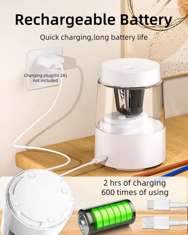 Alt view image 4 of 7 - Rechargeable Electric Pencil Sharpener, Auto Stop, White