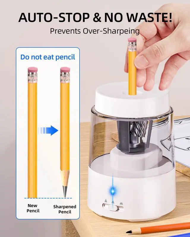 Alt view image 6 of 7 - Rechargeable Electric Pencil Sharpener, Auto Stop, White