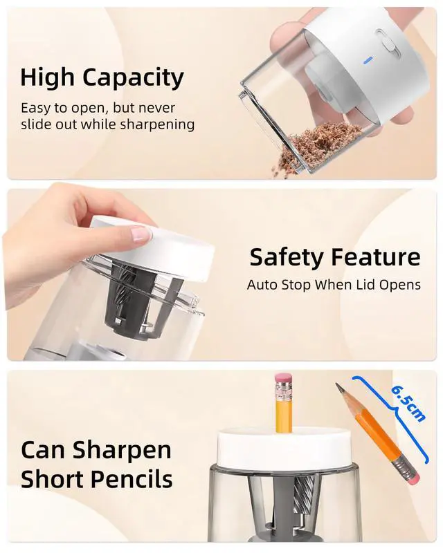 Alt view image 7 of 7 - Rechargeable Electric Pencil Sharpener, Auto Stop, White
