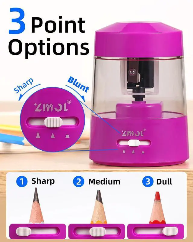 Alt view image 3 of 7 - Electric Pencil Sharpener Battery Powered, 6-12mm Jumbo Pencils, Pink