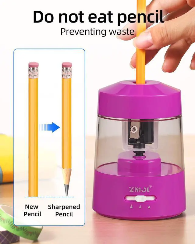 Alt view image 5 of 7 - Electric Pencil Sharpener Battery Powered, 6-12mm Jumbo Pencils, Pink