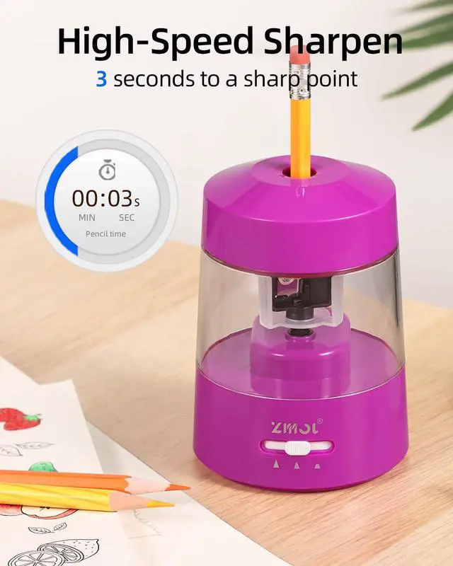 Alt view image 6 of 7 - Electric Pencil Sharpener Battery Powered, 6-12mm Jumbo Pencils, Pink