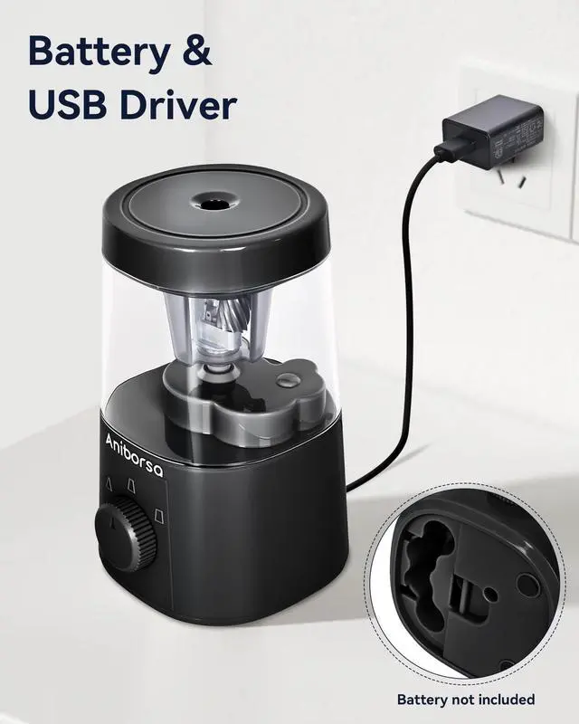 Alt view image 3 of 7 - Electric Pencil Sharpener, Battery/USB Cord Operated, Black