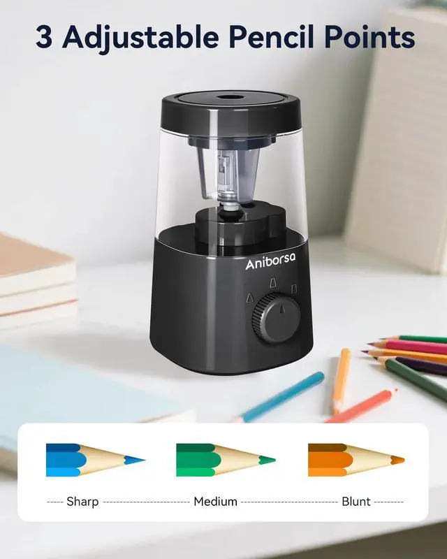 Alt view image 7 of 7 - Electric Pencil Sharpener, Battery/USB Cord Operated, Black
