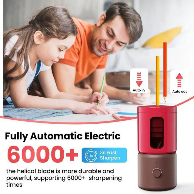 Alt view image 2 of 4 - Electric Pencil Sharpener with 5 Adjustable Settings for Artists, Fully Automatic Sharpener for 6.9-11.2mm Pencils, Auto in & Out, Rechargeable Hands-Free Pencil Sharpener for School Classroom