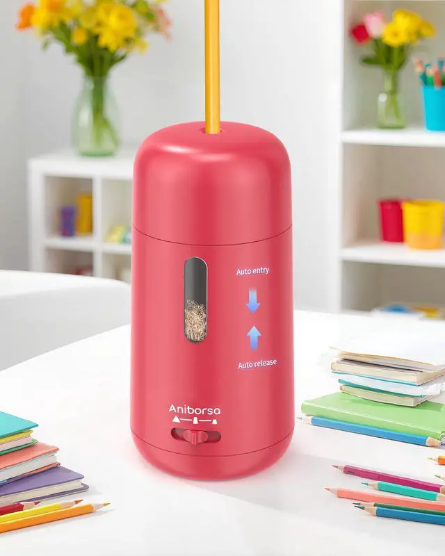 Alt view image 2 of 7 - Rechargeable Electric Pencil Sharpener, Auto in & Out, Red
