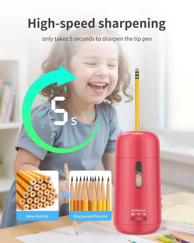 Alt view image 4 of 7 - Rechargeable Electric Pencil Sharpener, Auto in & Out, Red