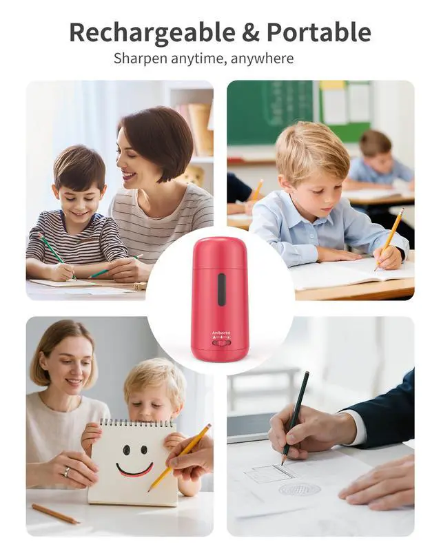Alt view image 6 of 7 - Rechargeable Electric Pencil Sharpener, Auto in & Out, Red