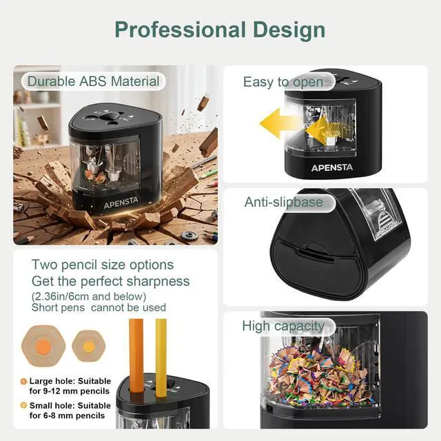Alt view image 2 of 7 - Automatic Electric Pencil Sharpener, Dual Hole, 6-12mm