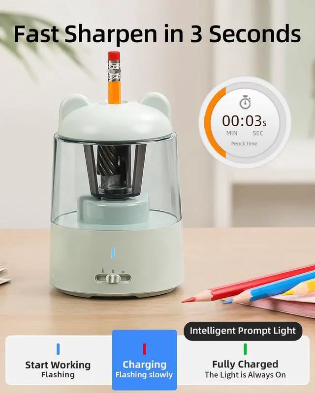 Alt view image 6 of 7 - Electric Pencil Sharpener for Colored Pencils, Auto Stop,Blue