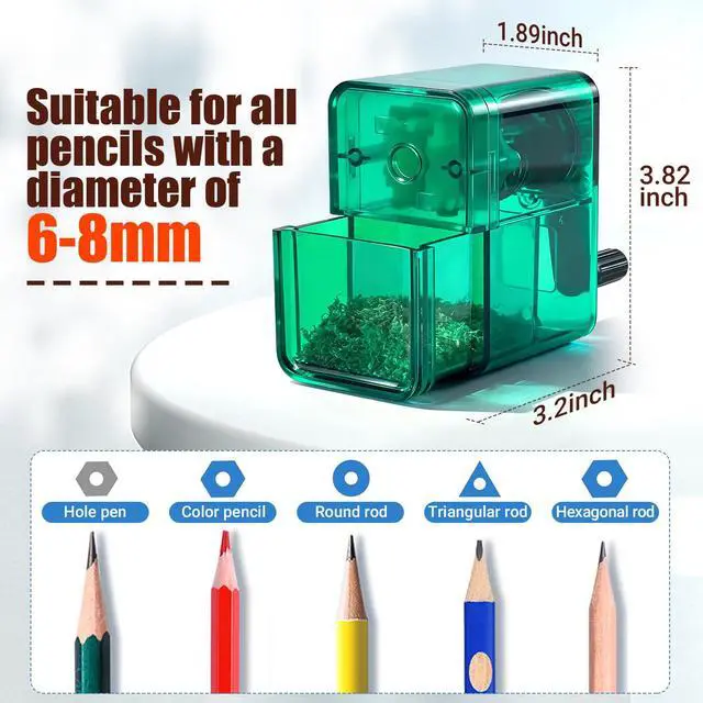 Alt view image 2 of 6 - Manual Pencil Sharpener, Labor-Saving Hand Crank Automatic Pen Entry, for 6.5-8 mm Pencils and Colored Pencils with 2 Levels of Pencil Sharpnessfor Kids, Students, Classroom, Home and Office